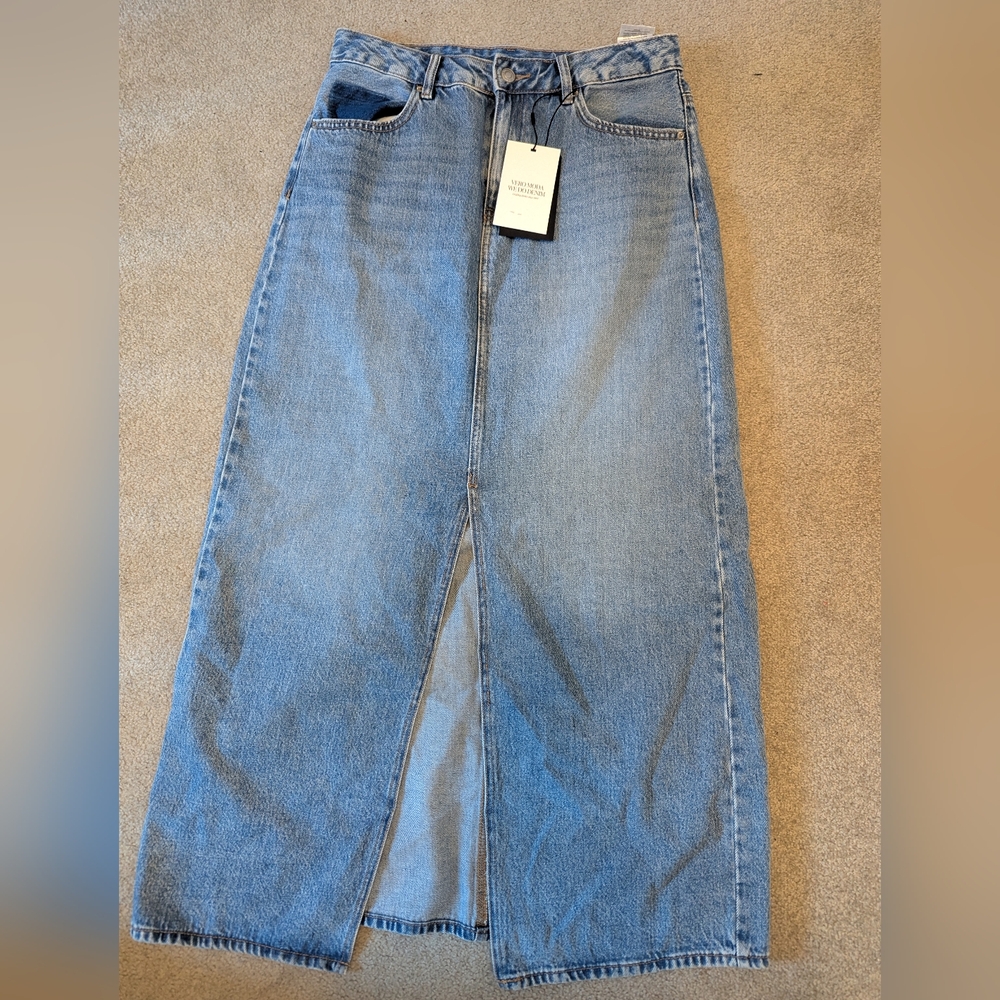 NWT Vero Moda Hart Slit Denim Skirt In Medium Blue